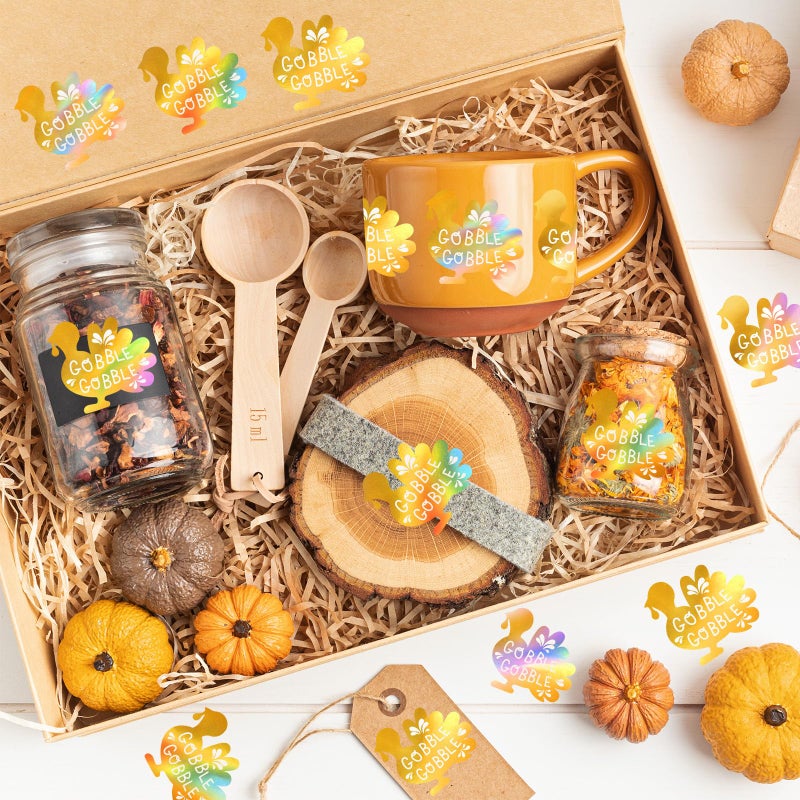 Whaline Fall Thanksgiving Turkey Stickers Roll Gold Foil Turkey Gobble Seal Stickers Waterproof Self-Adhesive Decals for Envelope Journal Decor Autumn Harvest, 500 Pcs - Image 4